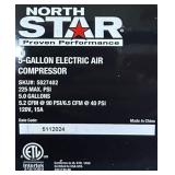 NorthStar 5-Gallon Electric Air Compressor Cart, 2 HP Universal Motor, 120 Volts, 225 PSI #5827402 Msrp $499.99 see description