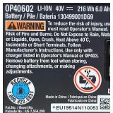 Ryobi OP40602 40V Lithium-ion 6.0 Ah High Capacity Battery w Charger