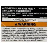Klutch Auto-Rewind Air Hose Reel with 3/8in. x 50ft. Rubber Hose, 300 PSI #73430 Msrp $139.99 see description