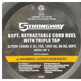 *Strongway Retractable Cord Reel, 65ft.L, 12/3, Triple Tap #57601 Msrp $169.99