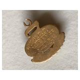 Antique 14K Gold 1925 Prize Fob Medal Two-Tone Engraved Birks Box - 4 Grams