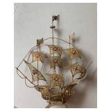 Vintage Portugal Filigree Caravel Sailing Ship Sculpture 15in Tall