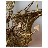 Vintage Portugal Filigree Caravel Sailing Ship Sculpture 15in Tall