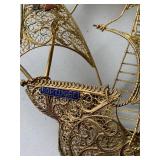 Vintage Portugal Filigree Caravel Sailing Ship Sculpture 15in Tall