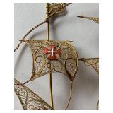 Vintage Portugal Filigree Caravel Sailing Ship Sculpture 15in Tall