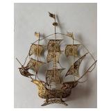 Vintage Portugal Filigree Caravel Sailing Ship Sculpture 15in Tall