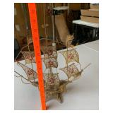 Vintage Portugal Filigree Caravel Sailing Ship Sculpture 15in Tall