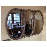 Ornate Triple Oval Wall Mirror Bronze-Tone Rococo Style, Good