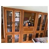 Oak 3-Piece Wall Unit Display Cabinet w/ Glass Doors Drop Front