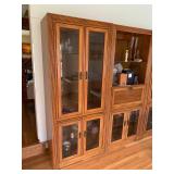Oak 3-Piece Wall Unit Display Cabinet w/ Glass Doors Drop Front
