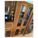 Oak 3-Piece Wall Unit Display Cabinet w/ Glass Doors Drop Front