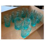 Vintage Lida Milano Aqua Textured Glass Tumblers Set of 11 Mixed Sizes VG