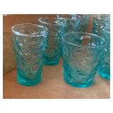 Vintage Lida Milano Aqua Textured Glass Tumblers Set of 11 Mixed Sizes VG