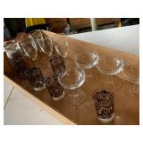 Vintage Mid Century Barware Glass Lot Cubes & Polka Dot Stemware 13 Pc