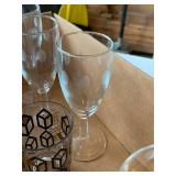 Vintage Mid Century Barware Glass Lot Cubes & Polka Dot Stemware 13 Pc