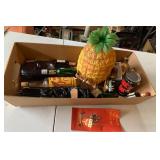 Vintage Pineapple Ice Bucket & Mini Liquor Bottle Barware Decor Lot