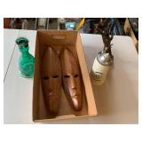 5-Piece Vintage Decor Group Wood Masks Stein Driftwood Green Vase