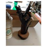 5-Piece Vintage Decor Group Wood Masks Stein Driftwood Green Vase