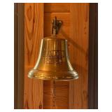 Brass Tone Wall Mount Bell A.D. 2000 Commemorative w Bracket Chain
