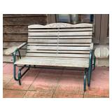 Outdoor Wood Slat Patio Glider Bench Loveseat Metal Frame Weathered
