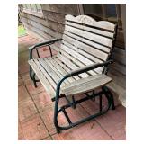 Outdoor Wood Slat Patio Glider Bench Loveseat Metal Frame Weathered