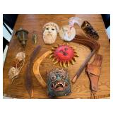 Vintage 11 Pc Global Decor Collection Masks Boomerangs Lantern