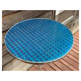 Round Aluminum Pedestal Bistro Table Blue Mosaic Top Patio Table Good