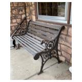 Ornate Cast Iron & Wood Garden Bench 2-Seat Patio Porch Weathered