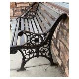Ornate Cast Iron & Wood Garden Bench 2-Seat Patio Porch Weathered