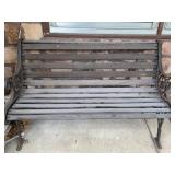 Ornate Cast Iron & Wood Garden Bench 2-Seat Patio Porch Weathered