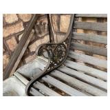 Ornate Cast Iron & Wood Garden Bench 2-Seat Patio Porch Weathered
