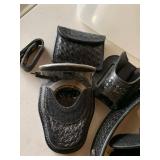 Black Basketweave Leather Police Duty Belt Gear Lot w Handcuff Case