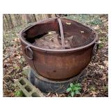 Large Round Cauldron Style Steel Outdoor Fire Pit w/ Mesh Screen & Ring Handles