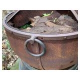 Large Round Cauldron Style Steel Outdoor Fire Pit w/ Mesh Screen & Ring Handles