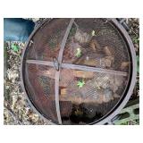 Large Round Cauldron Style Steel Outdoor Fire Pit w/ Mesh Screen & Ring Handles