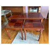 Vintage Mahogany Finish Nesting Tables Set of 3 Inlaid Brass Trim Good