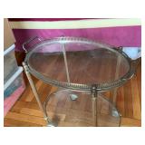 Vintage 2-Tier Oval Glass Tea Cart Trolley Metal Frame Casters