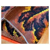 Vintage 1970s Floral Shag Accent Rug Brown Orange