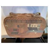 Handwoven Picnic Basket Folk Art Lid Hinged White Insert Signed