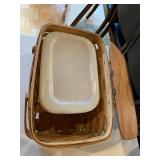 Handwoven Picnic Basket Folk Art Lid Hinged White Insert Signed