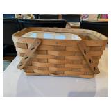 Handwoven Picnic Basket Folk Art Lid Hinged White Insert Signed