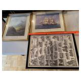 Set of 3 Framed Wall Art Prints Cutty Sark Stag Northumbrie Map