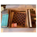 Vintage Royal Arms Multi Game Set Wood Case Dartboard Domino Cards
