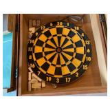 Vintage Royal Arms Multi Game Set Wood Case Dartboard Domino Cards