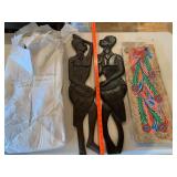 Vintage Polynesian Decor Lot Carved Wood Figures Tapa Art Grass Skirt