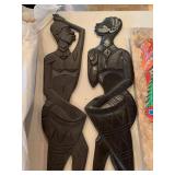 Vintage Polynesian Decor Lot Carved Wood Figures Tapa Art Grass Skirt