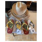 Mixed Straw Hat & Florida Flip Flop Lot Beach Tropical Costume Decor