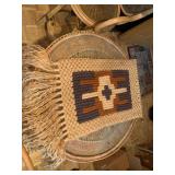 Vintage Rattan Bar Stools, Wicker Drum Table & Throw, Good Condition