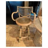 Vintage Rattan Bar Stools, Wicker Drum Table & Throw, Good Condition