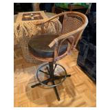 Vintage Rattan Bar Stools, Wicker Drum Table & Throw, Good Condition